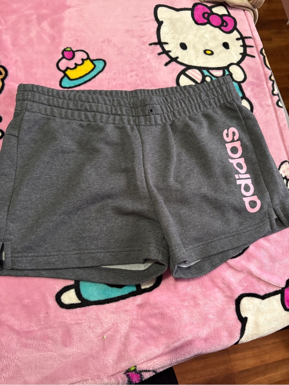 adidas Gray Shorts with Pink Logo
